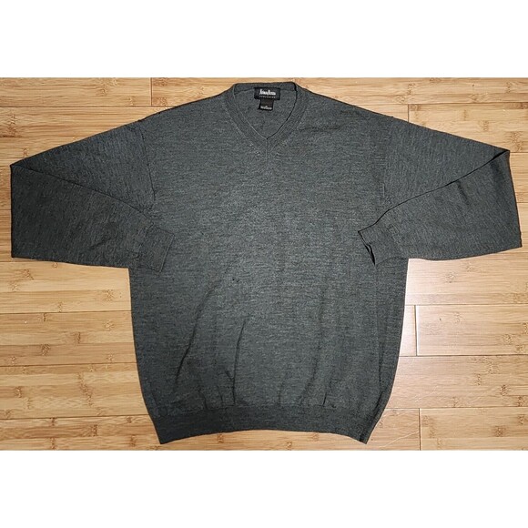 Neiman Marcus Sweater Men’s Size Medium Olive Green 100% Merino Wool V-Neck Knit - Picture 1 of 13